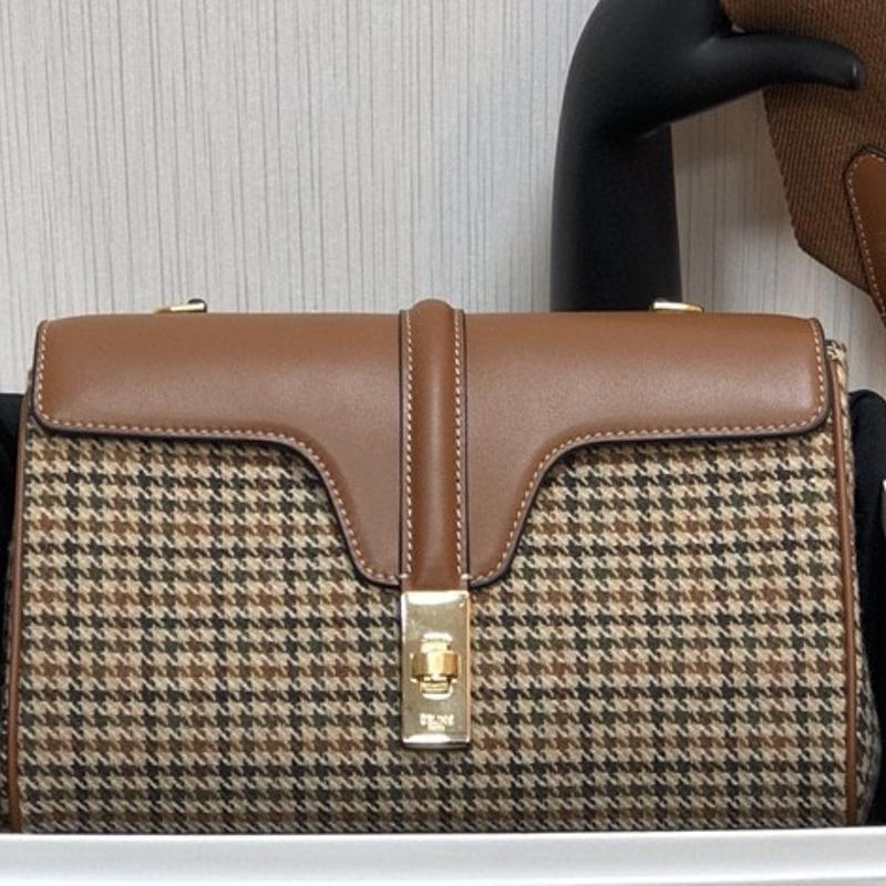 Celine Shoulder Handbag 196853 fabric with leather plaid pattern